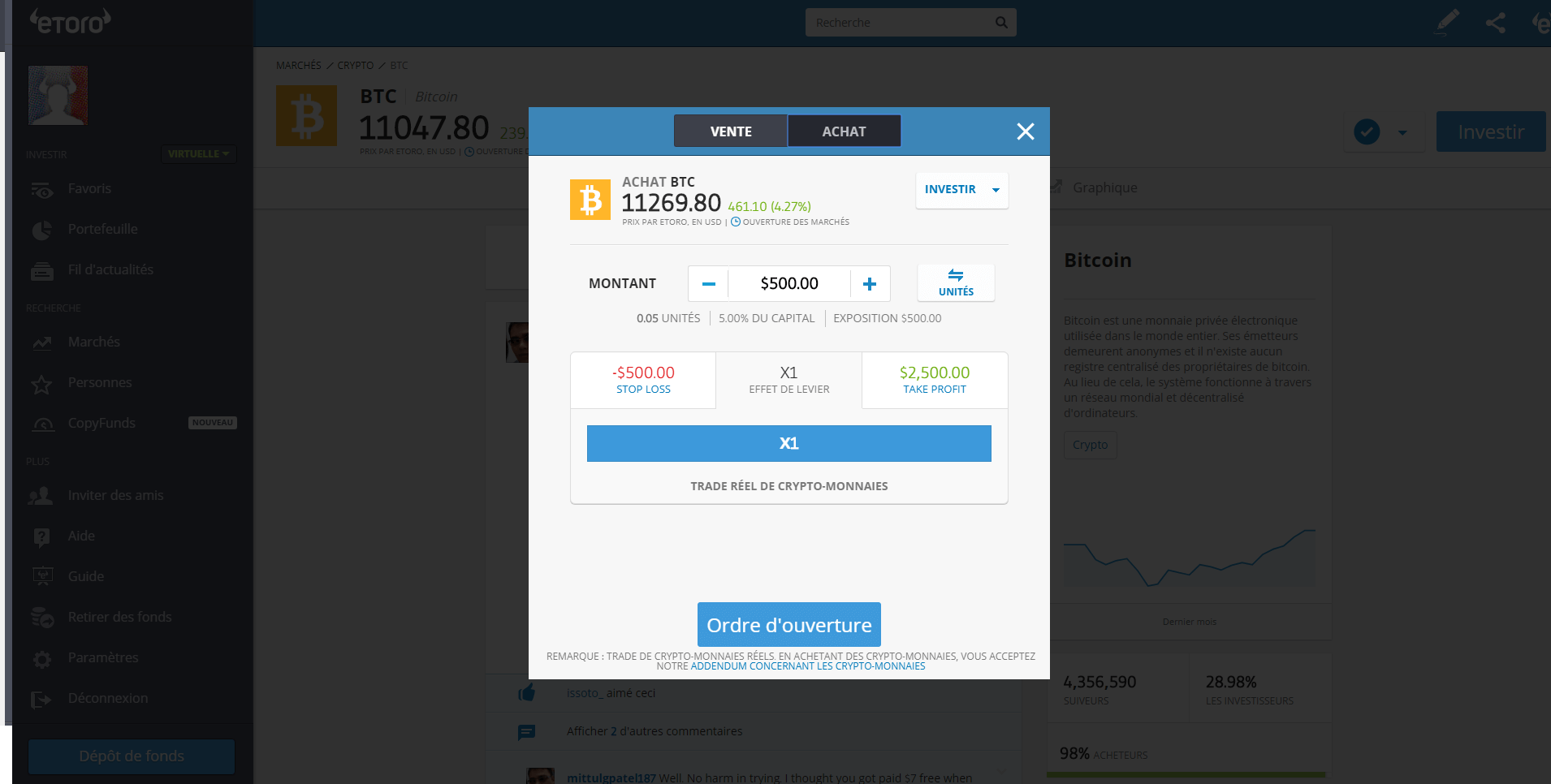 Etoro Ouverture Position Bitcoin